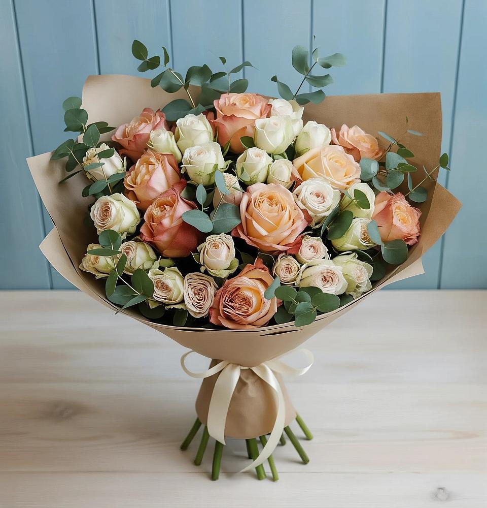 Букет цветов из: Альстромерии и Розы в Заозерном