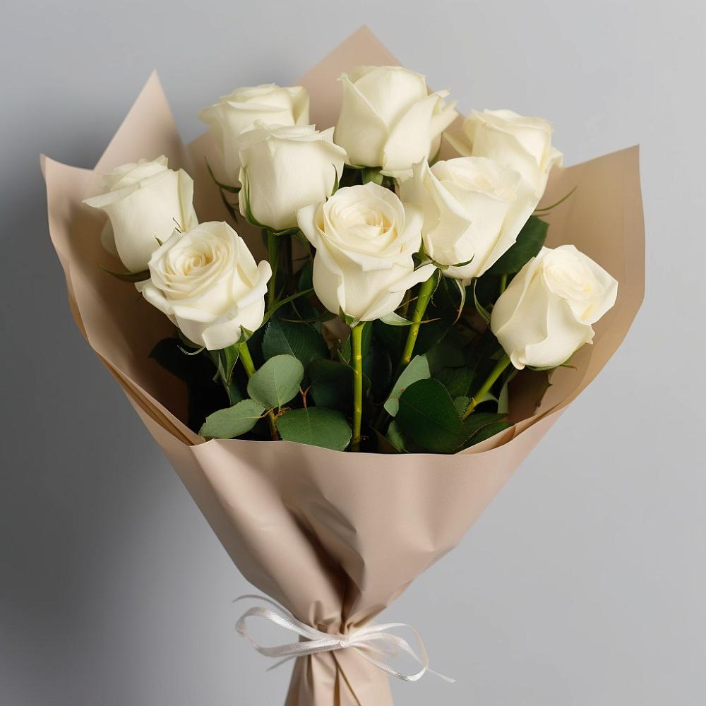 Букет 9 Белых роз Эдлесс Лав в Заозерном