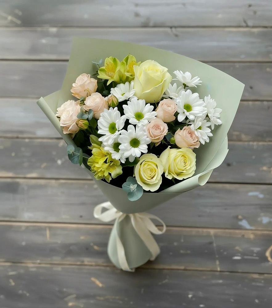 Букет цветов из: Альстромерии, Розы и Хризантемы в Заозерном