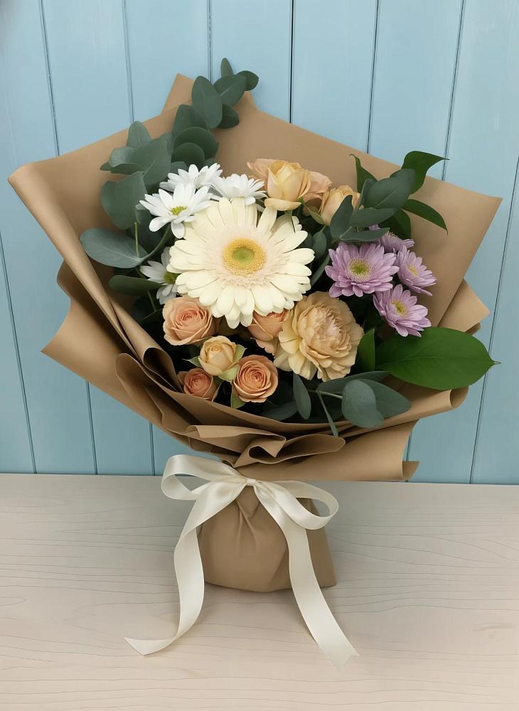 Букет цветов из: Герберы и Хризантемы в Заозерном