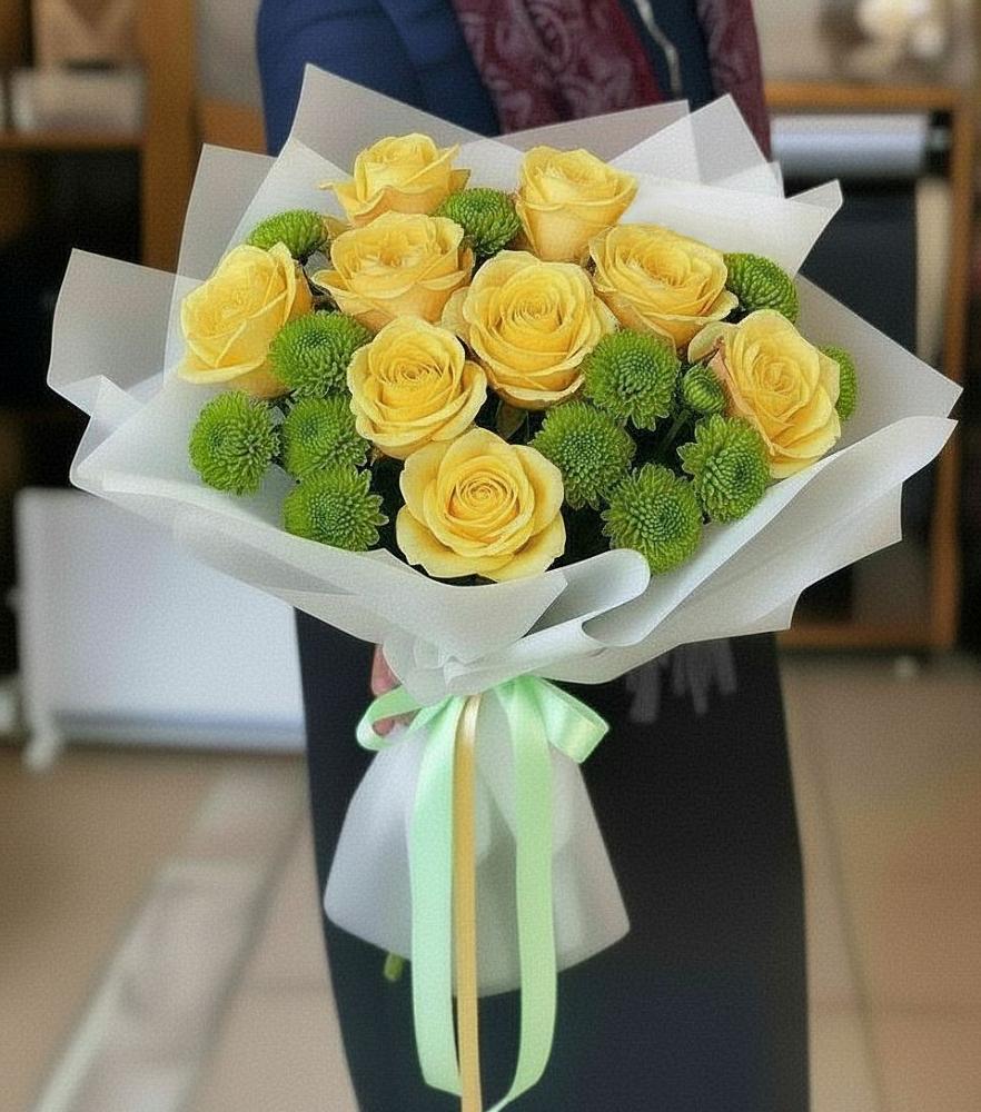 Букет цветов из: Хризантемы и Розы в Заозерном