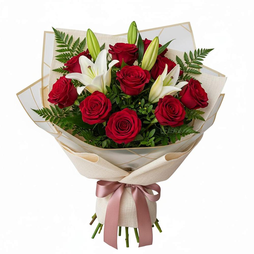 Букет цветов из: Лилии и Розы в Заозерном