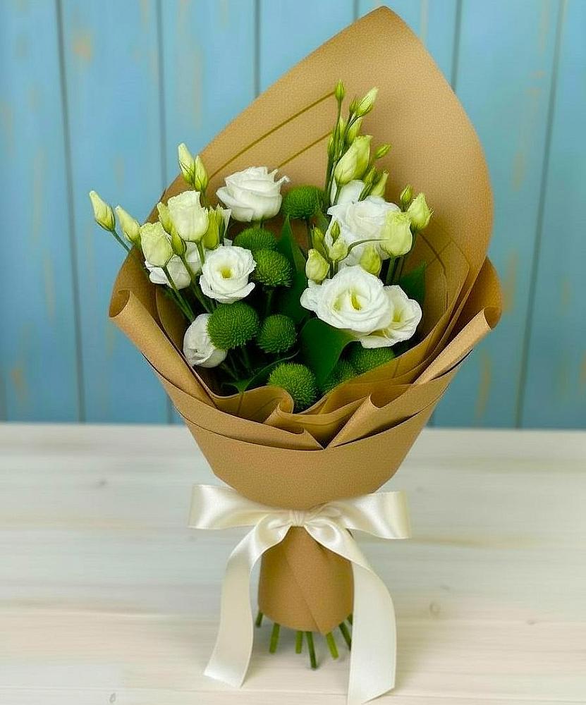 Букет цветов из: Хризантемы и Лизиантусы в Заозерном