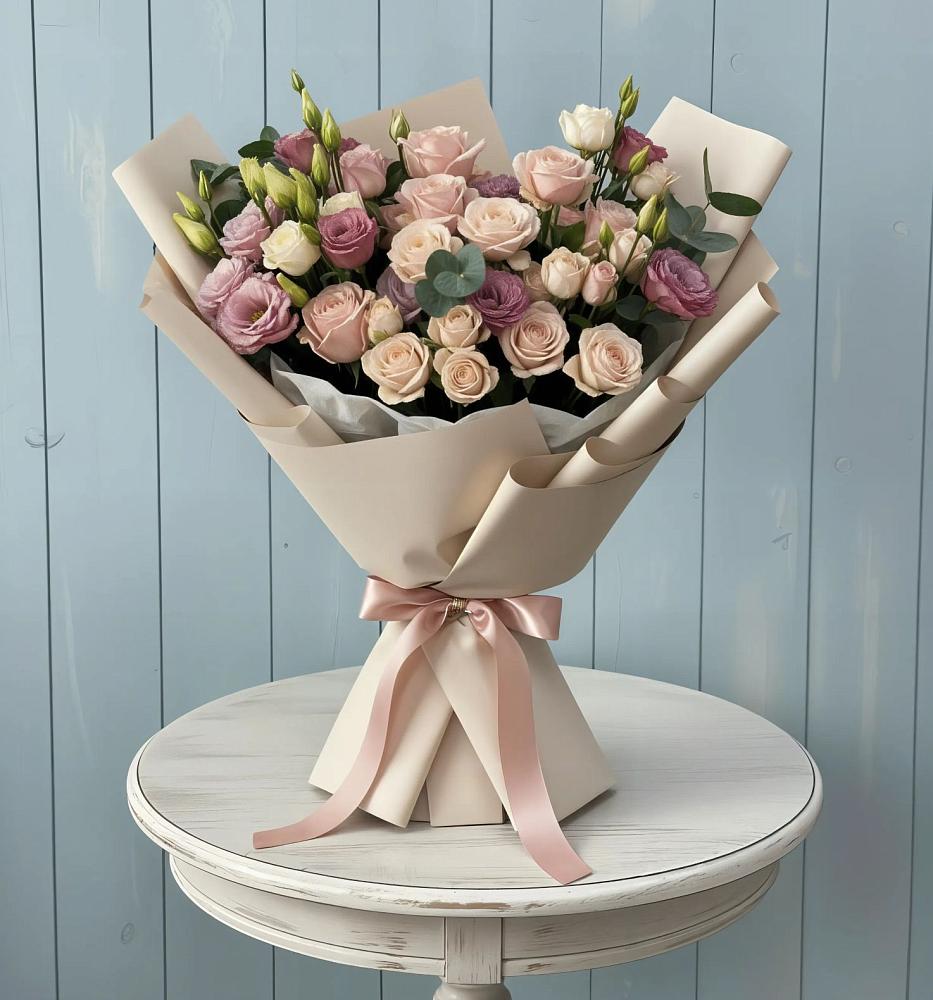 Букет цветов из: Розы и Лизиантусы в Заозерном