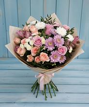 Букет цветов из:  Хризантемы, Розы и Альстромерии в Заозерном